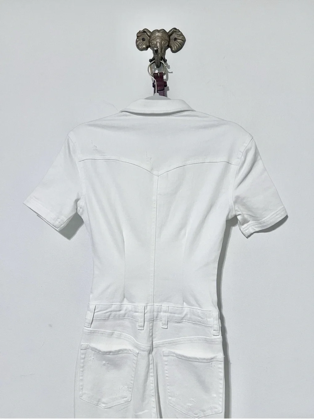 SER.O.YA Fallon White Denim Jumpsuit X Small Flare Frayed Slit Stretch $395. F
